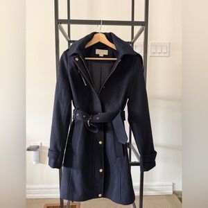 Michael Kors Navy Pea Coat with Gold Accents